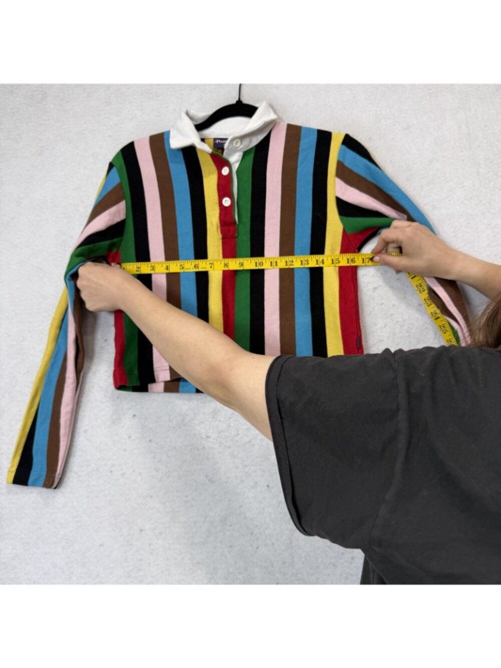 Rowing Blazers Polo Shirt Womens Small Multicolor Stripe Cropped Rugby Collared - Picture 3 of 8
